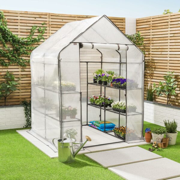 CHRISTOW Walk In Greenhouse With Shelves, Reinforced Green House With Tubular Steel Frame, 8 Shelf Heavy Duty Growhouse, 6ft 4in x 4ft 7in x 4ft 7in