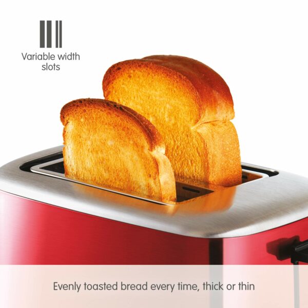 Morphy Richards Equip Red 2 Slice Toaster - Defrost And Reheat Settings - 2 Slot - Stainless Steel - 222066