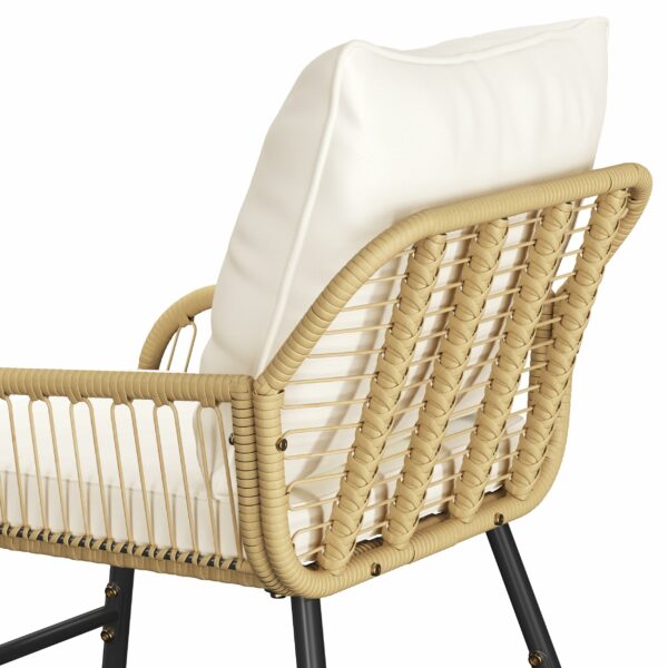 Yaheetech 3 Pieces Bistro Set, Outdoor PE Wicker Chairs and Tempered Glass Table with Waterproof Cushions