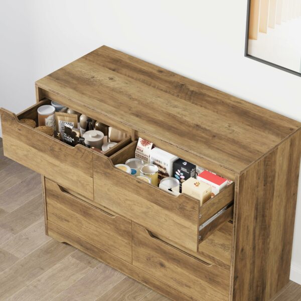 Chest of Drawers, 6 Drawer Bedroom Cabinet with Handleless, Wooden Bedside Table Storage Cabinet for Bedroom, Living Room, Hallway