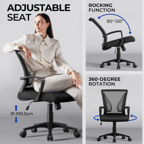 Yaheetech Adjustable Office Swivel Chair Ergonomic Mesh Computer Chair Executive with Arms Height Adjustable Back Support for Home Office Black