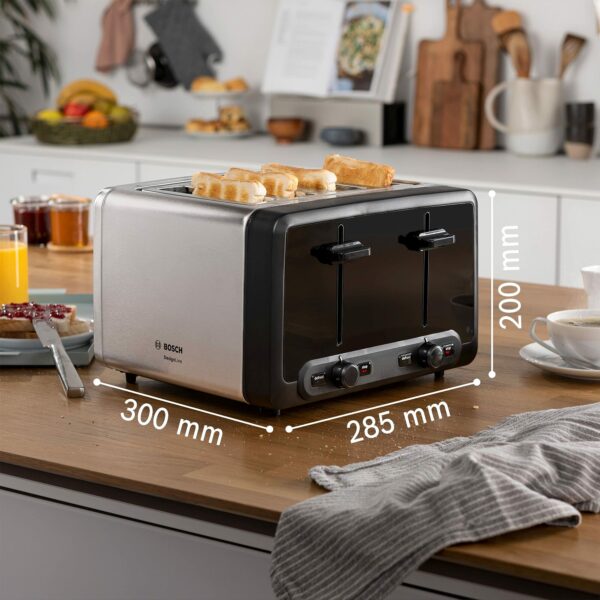 Bosch DesignLine Plus TAT4P440GB 4 Slot Stainless Steel Toaster with variable controls - Stainless Steel