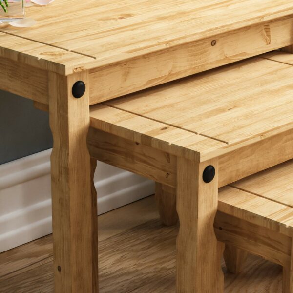 Nest Of Tables, End Table, Rectangular, Waxed Solid Pine Wood, Traditional, Rustic, 28.5 x 60 x 50