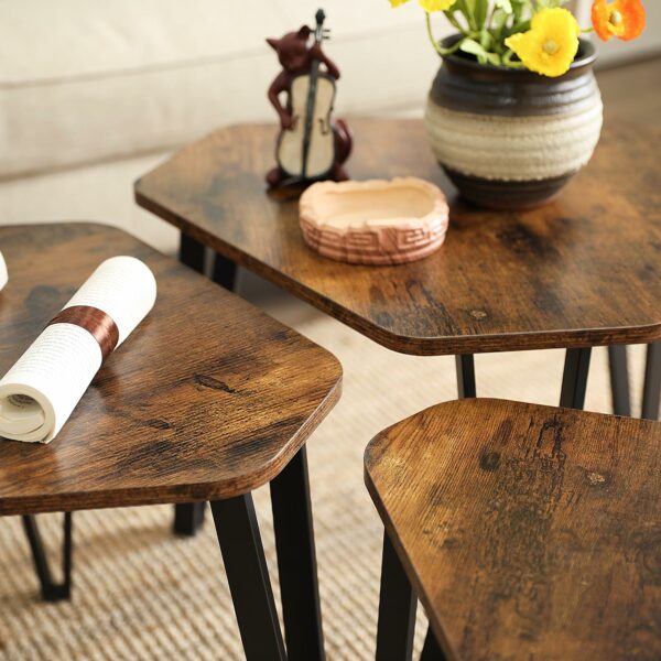 Vasagle Nesting Coffee Table, Set of 3 End Tables for Living Room, Stacking Side Tables, Sturdy and Easy Assembly, Steel Frame