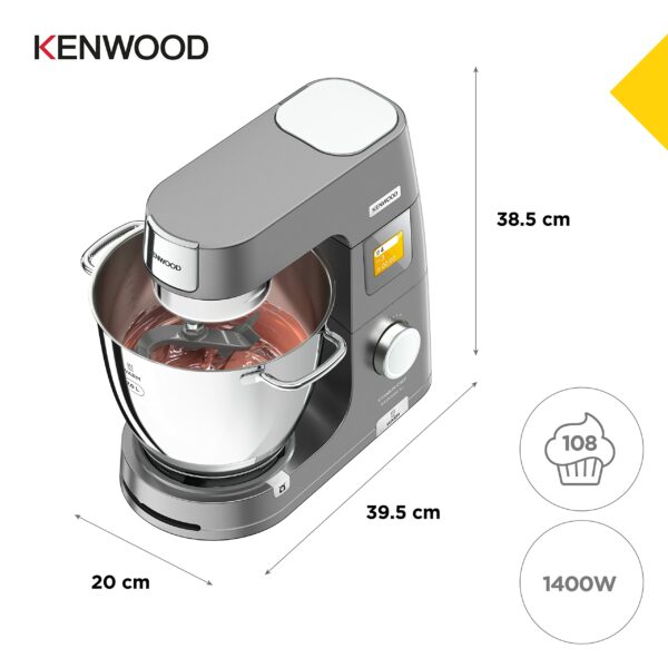Kenwood Titanium Chef Patissier XL Stand Mixer for Baking- Powerful Food Mixer, With K-Beater, Dough Hook, Whisk, and 2 Bowls 5L and 7L, KWL90.004SI, 1400W, Silver