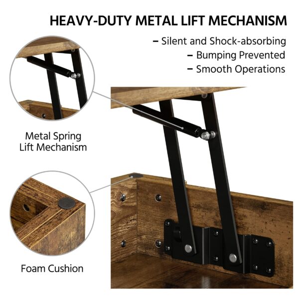 Yaheetech Lift Top Coffee Table, Wood Lifting Table Tea with Storage Shelf for Living Room, Rustic Brown, 98x50x(42-56) cm