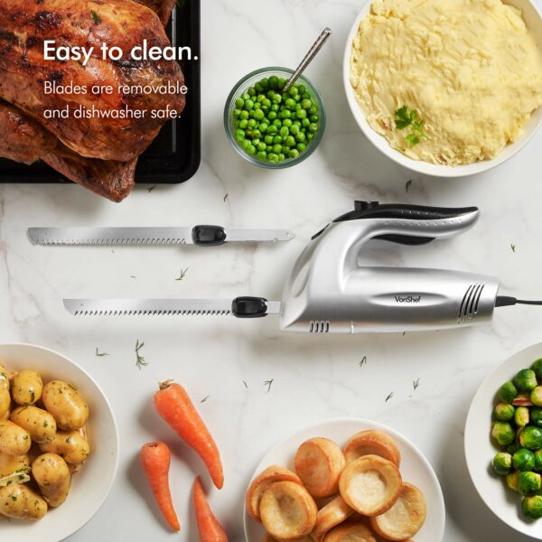 VonShef Electric Carving Knife With Two Serrated Blades For Multi-Purpose Use, Ergonomic Handle Plus Low Vibration & Noise For Your Comfort, Meat, Vegetable or Bread Knife