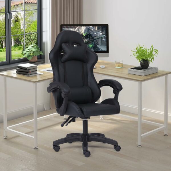 Millhouse Sport Desk Chair, Adjustable Office Gaming Racing Chair with Lumbar and Head Pillow, X3577 - Black