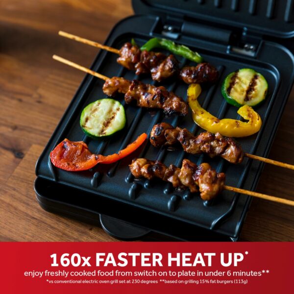 George Foreman Small Electric Fit Grill [Non stick, Healthy, Griddle, Toastie, Hot plate, Panini, BBQ, Energy saving, Vertical storage, Easy clean, Drip tray, Ready to cook light] Black, 760W 25800