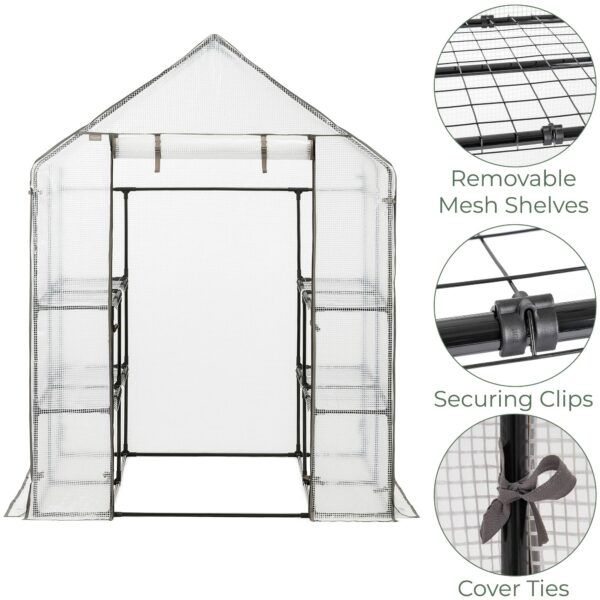 CHRISTOW Walk In Greenhouse With Shelves, Reinforced Green House With Tubular Steel Frame, 8 Shelf Heavy Duty Growhouse, 6ft 4in x 4ft 7in x 4ft 7in