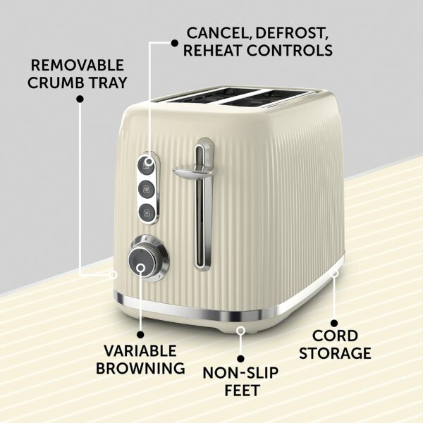 Breville Bold 2 Slice Toaster with High-Lift & Wide Slots | Cream & Silver Chrome [VTR003]