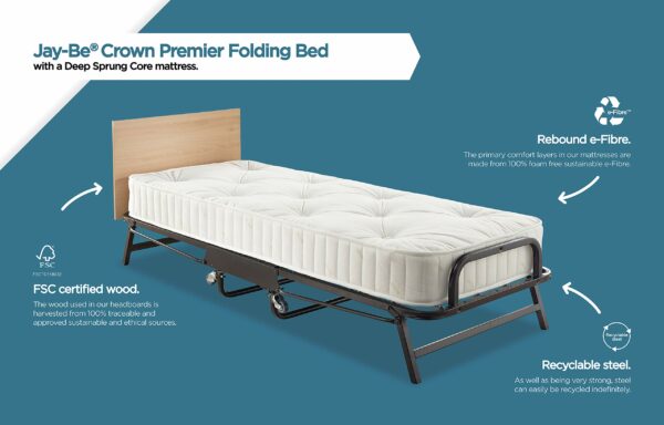 Jay-Be Crown Premier Folding Bed with Deep Sprung Mattress - Single, Black