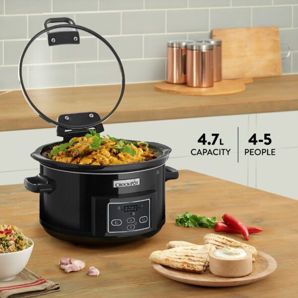 Crock-Pot Lift and Serve Digital Slow Cooker with Hinged Lid and Programmable Countdown Timer | 4.7 L (up to 5 People) | Energy Efficient | Black [CSC052]