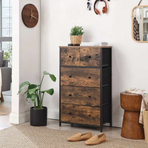 SONGMICS Chest of Drawers, Fabric 5-Drawer Storage Organiser Unit, Dresser, for Living Room, Hallway, Nursery, Rustic Brown and Classic Black LGS45H