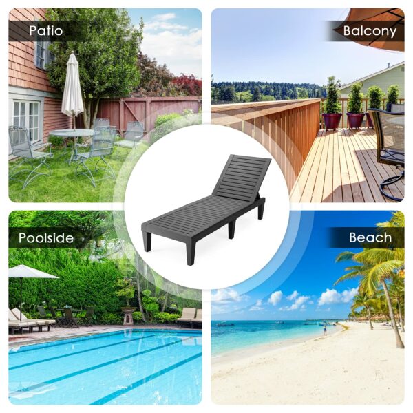 COSTWAY Sun Lounger, 4/5 Positions Adjustable Outdoor Chaise Lounge Chair with Wood Texture Surface, All-Weather Sunbed Recliner Chair for Garden, Patio, Beach and Poolside (without Armrests, Black)