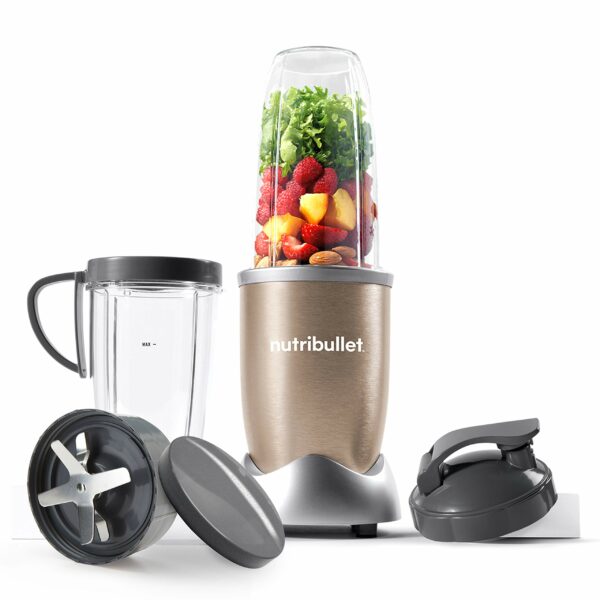 NutriBullet NBLP9 900W Blender Champagne Multi-Function Cold Beverage Smoothie Maker- 2 Cup Sizes and Stay Fresh Lid & Magic Bullet 4pc Starter Kit