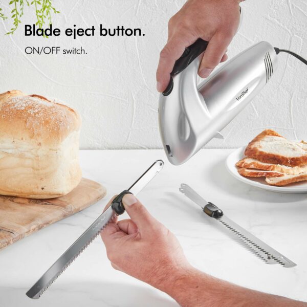 VonShef Electric Carving Knife With Two Serrated Blades For Multi-Purpose Use, Ergonomic Handle Plus Low Vibration & Noise For Your Comfort, Meat, Vegetable or Bread Knife