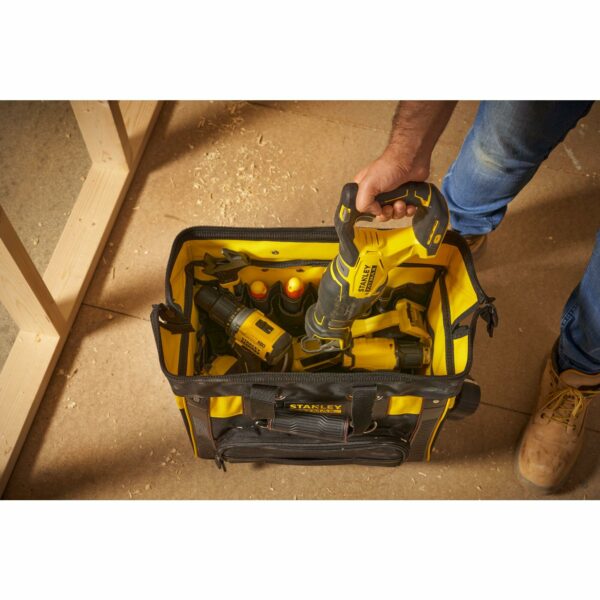Stanley Fatmax Open Mouth Rolling Rigid Tool Bag Trolley, Multi-Pockets Storage Organiser, FMST1-80148, Black