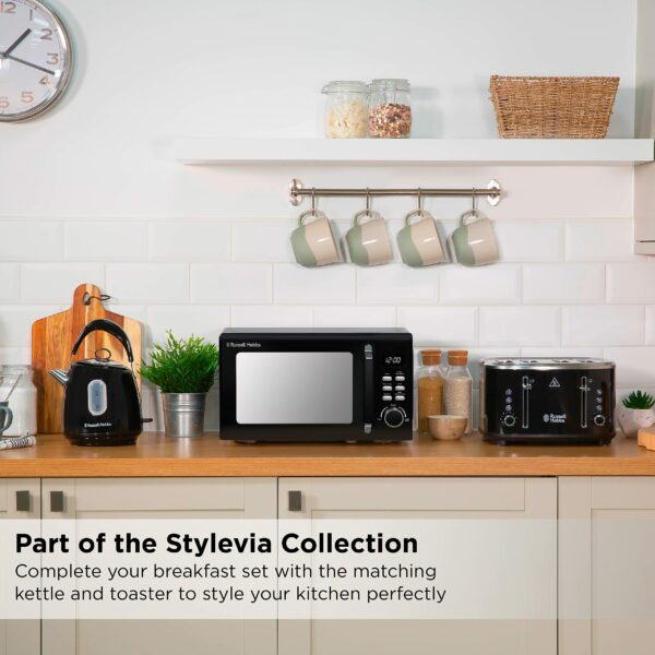 Russell Hobbs RHM2026B STYLEVIA 20 Litre 800 W Black Digital Microwave, 5 Power Levels, Mirror Finish, 8 Auto Cook Settings