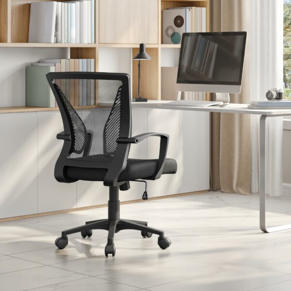 Yaheetech Adjustable Office Swivel Chair Ergonomic Mesh Computer Chair Executive with Arms Height Adjustable Back Support for Home Office Black