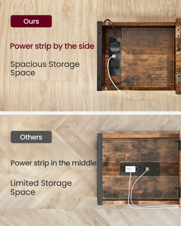 Vasagle Slim Side Table with Charging Station, Narrow Bedside Table with Storage, End Table with USB Ports, Outlets, Fabric Bags