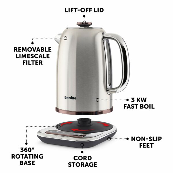 Breville Selecta Temperature Select Electric Kettle | 1.7L | 3kW Fast Boil | Digital Temperature Control | Brushed Stainless Steel [VKT159]