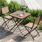 Patio Furniture Set Wooden & Metal 2 Seater Square Garden Table And Chairs Folding Weatherproof Bistro Set