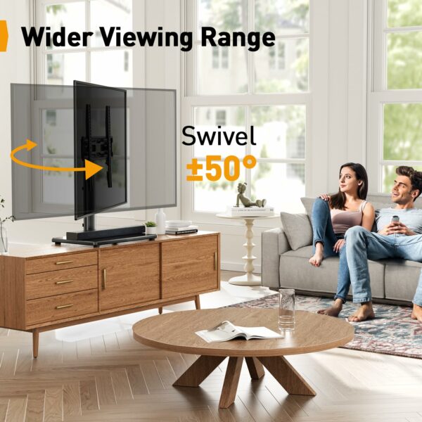 Perlegear Universal Swivel TV Stand for 24-60 inch TVs up to 45kg, Height Adjustable Table Top TV Stand, TV Base Stand with Tempered Glass Base, Pedestal TV Stand with Bracket Max VESA 400x400mm