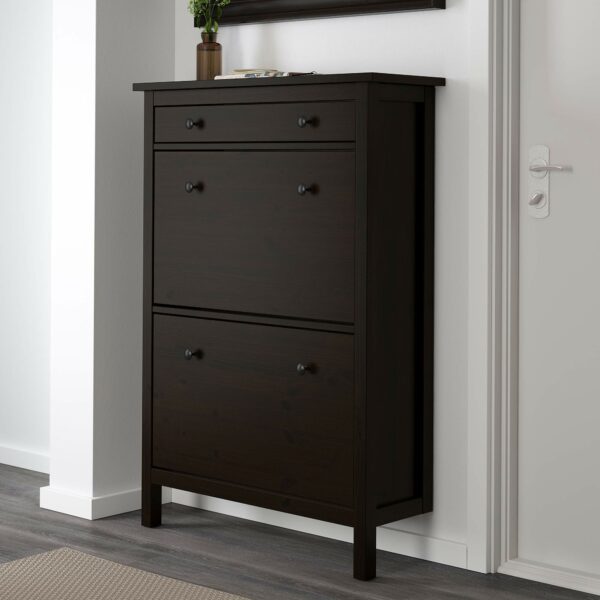 HEMNES shoe cabinet with 2 compartments 89x30x127 cm black-brown