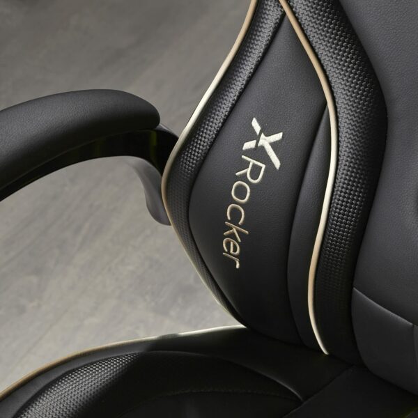 X-Rocker Maverick Gaming Racing Desk Chair, Adjustable Computer Office Chair with Mid-Back Support, PU Leather Height Adjustable Swivel Base with Natural Lumbar Support Curve - BLACK/GOLD