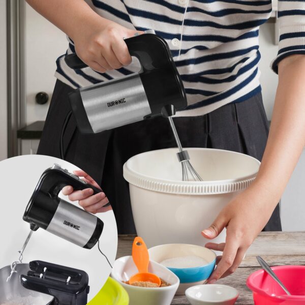 Duronic SM3 Twin Hand and Stand Mixer Set Electric | 300W | Black & Stainless Steel |Baking | 5 Speed | Turbo Function | 4 Litre Bowl | 2 Beaters | 2 Hooks | 1 Whisk