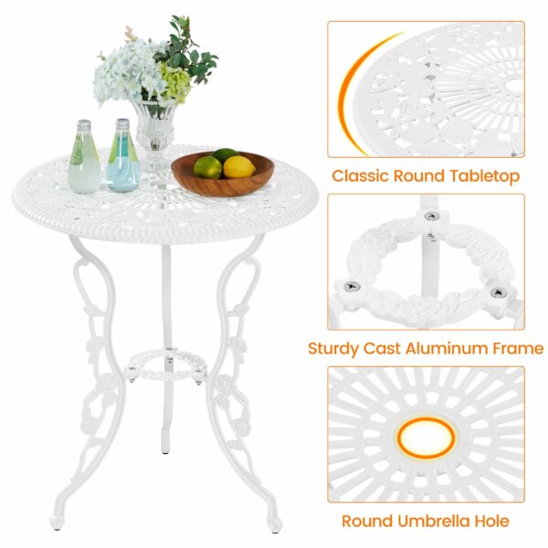 Yaheetech 3 Piece Patio Bistro Table Set Garden Furniture Set, Aluminum Table and Chairs Outdoor Patio Furniture, Rose Design Dinging Table and Chairs for Balcony Garden Porch, White