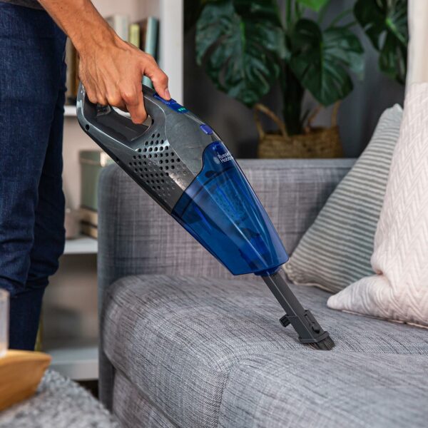 Russell Hobbs Cordless Upright Stick Vacuum Cleaner Bagless 2 in 1 Grey and Blue 600W 2 Speed Settings 60 min Run Time