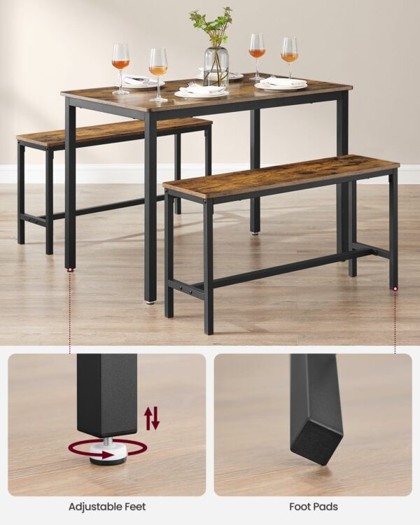 Vasagle Dining Table with 2 Benches, 3 Piece Set, Kitchen Table
