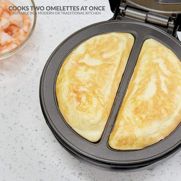 Andrew James Omelette Maker, Electric Omelette Maker Non-stick, Omelette Pan Dual Compartment, Omelettes and Eggs, Deep Non-Stick Omelette Pan, Cool Touch, Cord Storage, Power Ready Lights