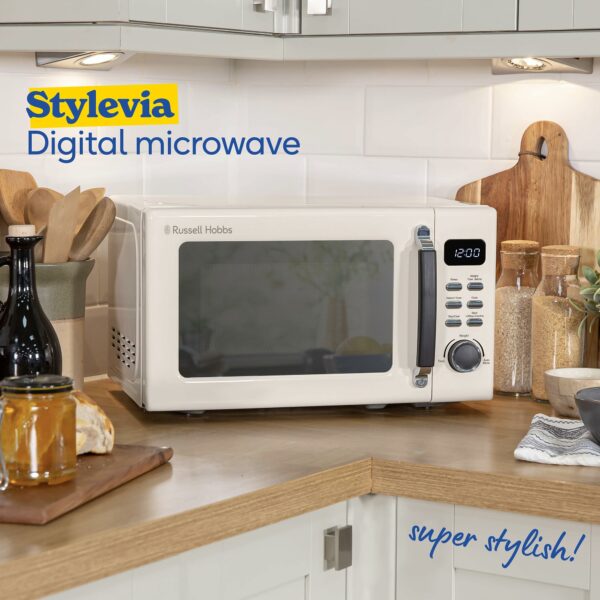 Russell Hobbs RHM2026C STYLEVIA 20 Litre 800 W Cream Digital Microwave, 5 Power Levels, Mirror Finish, 8 Auto Cook Settings