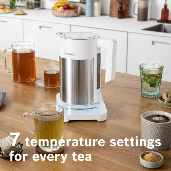 Bosch Sky Cordless Kettle TWK7201GB 7 Variable Temperature settings & KeepWarm function, 1.7 Litres, White/Silver