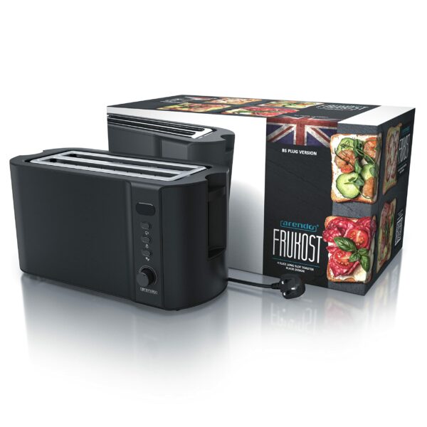 Arendo Frukost 4 slice long slot toaster, Double wall housing, with warming rack, 6 Browning settings, auto bread centring