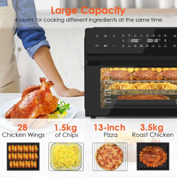 LLIVEKIT 30L Air Fryer Oven XXL with Rotisserie, Mini Oven with 20 Programs and 9 Accessories, Air Fryer Oven with LED Touchscreen, Stainless Steel Liner Oven, Double-layered Glass Door, Recipe Book