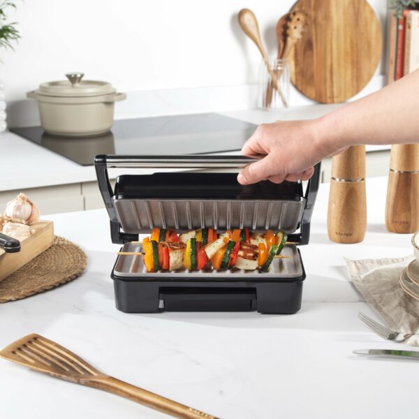 Salter Marblestone Health Grill – Non-Stick Panini Maker, No Oil Needed, Floating Hinge For Larger Foods, Automatic Temperature Control, Built-In Removable Drip Tray, Cool Touch Handle, 750W, EK2009