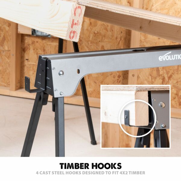 Evolution Power Tools Saw Horse Compact Folding (AKA Saw Bench, Sawhorse Workbench, Saw Horses, Sawing Horse) - Supports Up to 500 kg - Lightweight & Portable - TWIN PACK