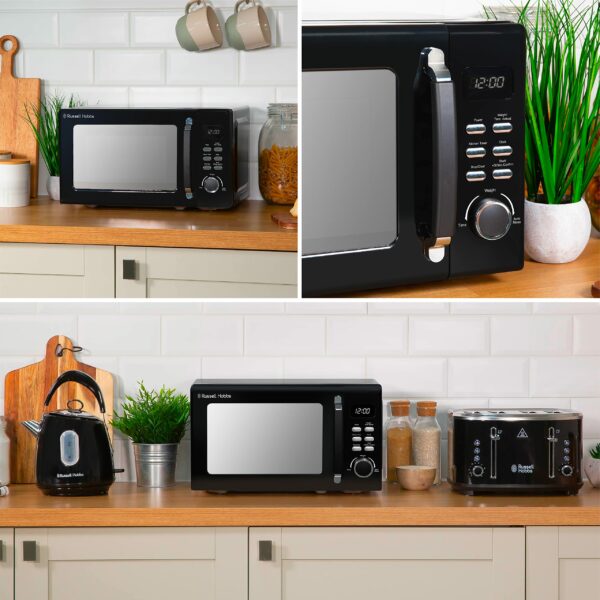 Russell Hobbs RHM2026B STYLEVIA 20 Litre 800 W Black Digital Microwave, 5 Power Levels, Mirror Finish, 8 Auto Cook Settings