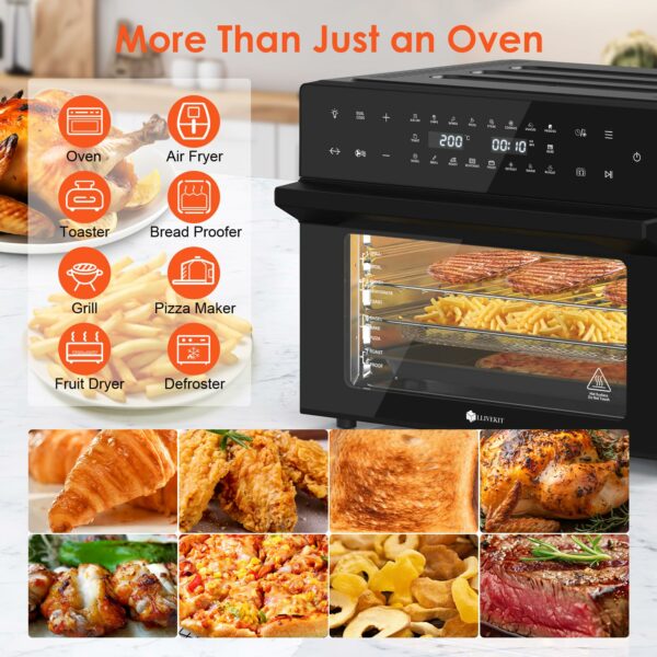 LLIVEKIT 30L Air Fryer Oven XXL with Rotisserie, Mini Oven with 20 Programs and 9 Accessories, Air Fryer Oven with LED Touchscreen, Stainless Steel Liner Oven, Double-layered Glass Door, Recipe Book