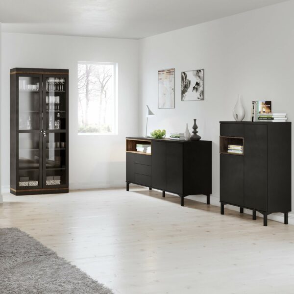 Furniture To Go | Roomers Display Cabinet Glazed 2 Doors in Black and Walnut