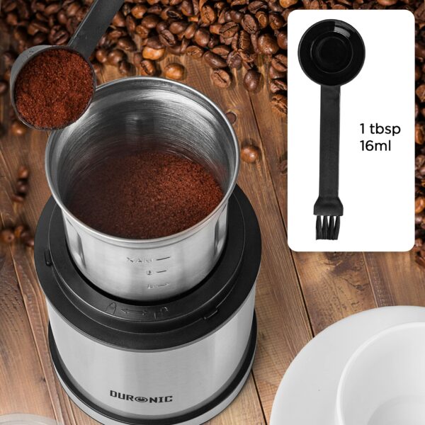 Duronic Electric Blade Coffee Grinder CG421, 2 in 1 Spice Grinder Kitchen Machine, Wet & Dry Grinding Mini Mill Hopper, 75g/220ml, 200W, 2X Stainless Steel Cups for Beans, Herbs, Nuts