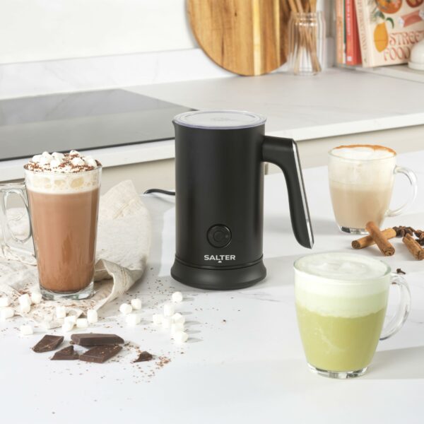 Salter Chocolatier Hot Chocolate Maker - 4-In-1 Electric Milk Frother, Cordless Hot & Cold Milk Foamer 115ml, One Cup 240ml Milk Steamer Heater, LED Control Panel, For Coffee, Cappuccino, Latte, 500W