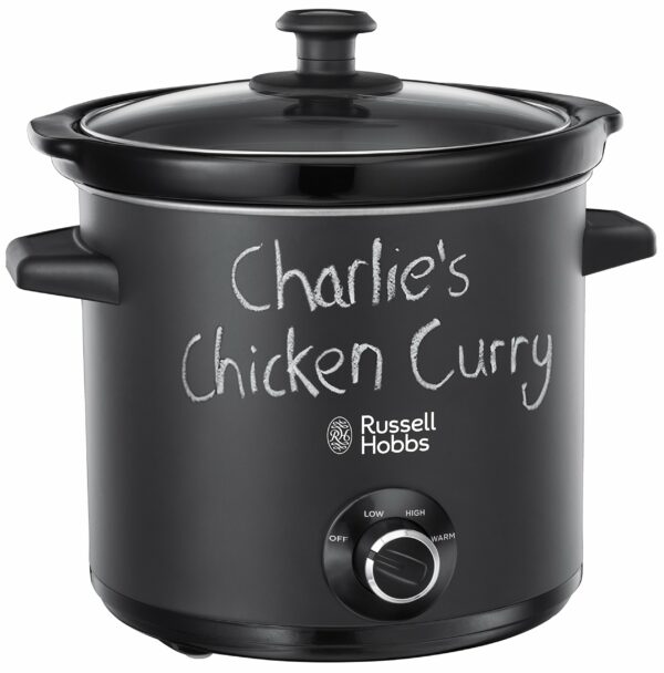 Russell Hobbs Chalkboard 3.5L Electric Slow Cooker - Cooks upto 4 portions, 3 heat settings, high/low/keep warm, Removable ceramic pot for easy cleaning, Glass lid, Energy saving, 200W, 24180
