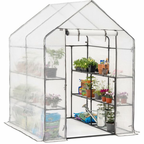 CHRISTOW Walk In Greenhouse With Shelves, Reinforced Green House With Tubular Steel Frame, 8 Shelf Heavy Duty Growhouse, 6ft 4in x 4ft 7in x 4ft 7in