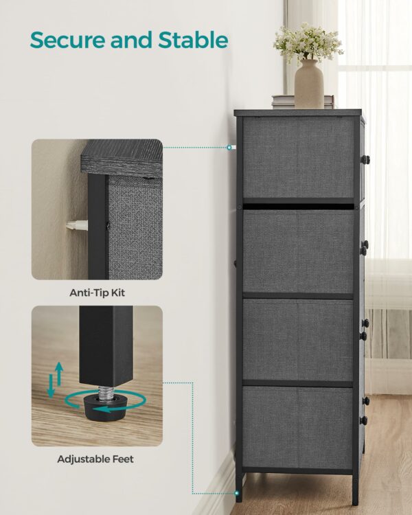 SONGMICS Chest of Drawers, Fabric 5-Drawer Storage Organiser Unit, Dresser, for Living Room, Hallway, Nursery, Grey and Black with Wood Grain LTS514G22