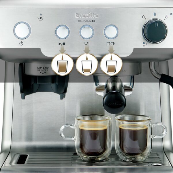 Breville Barista Max Espresso Machine , Latte & Cappuccino Coffee Maker with Integrated Bean Grinder & Steam Wand , 2.8 L Water Tank , 15 Bar Italian Pump , Stainless Steel